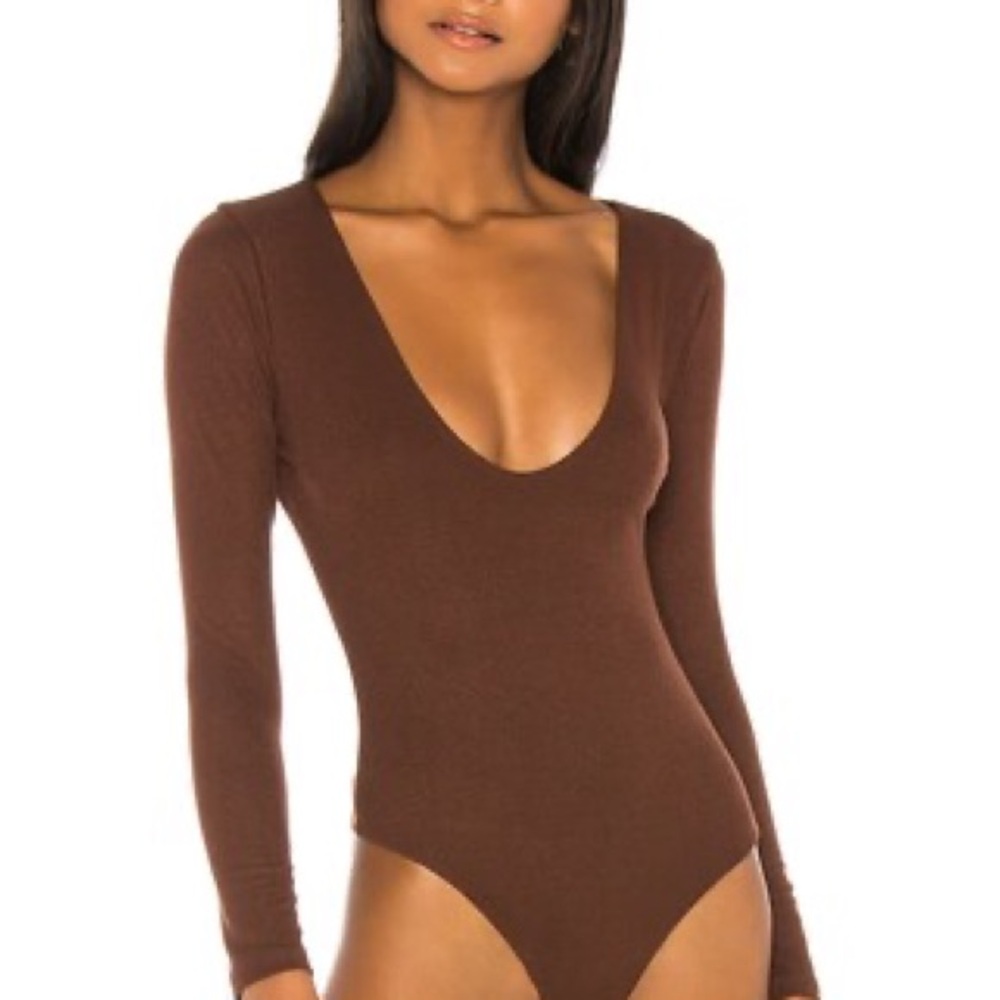 Lovers + Friends Brown Long-Sleeve Scoop Neck Bodysuit